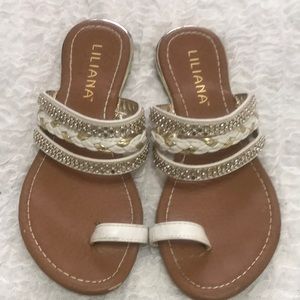 Liliana White with Gold Beads Sandals Size 6